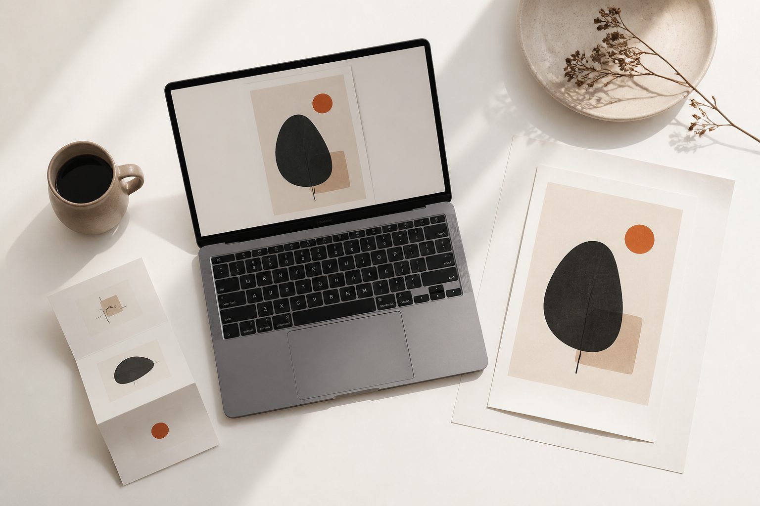 Upload one design. Ratio Ready returns the lifestyle mockups for your cover and gallery, print-ready files at 300 DPI for the download, a 15-second video, and a customer PDF — ready to upload to a Gumroad product in minutes.