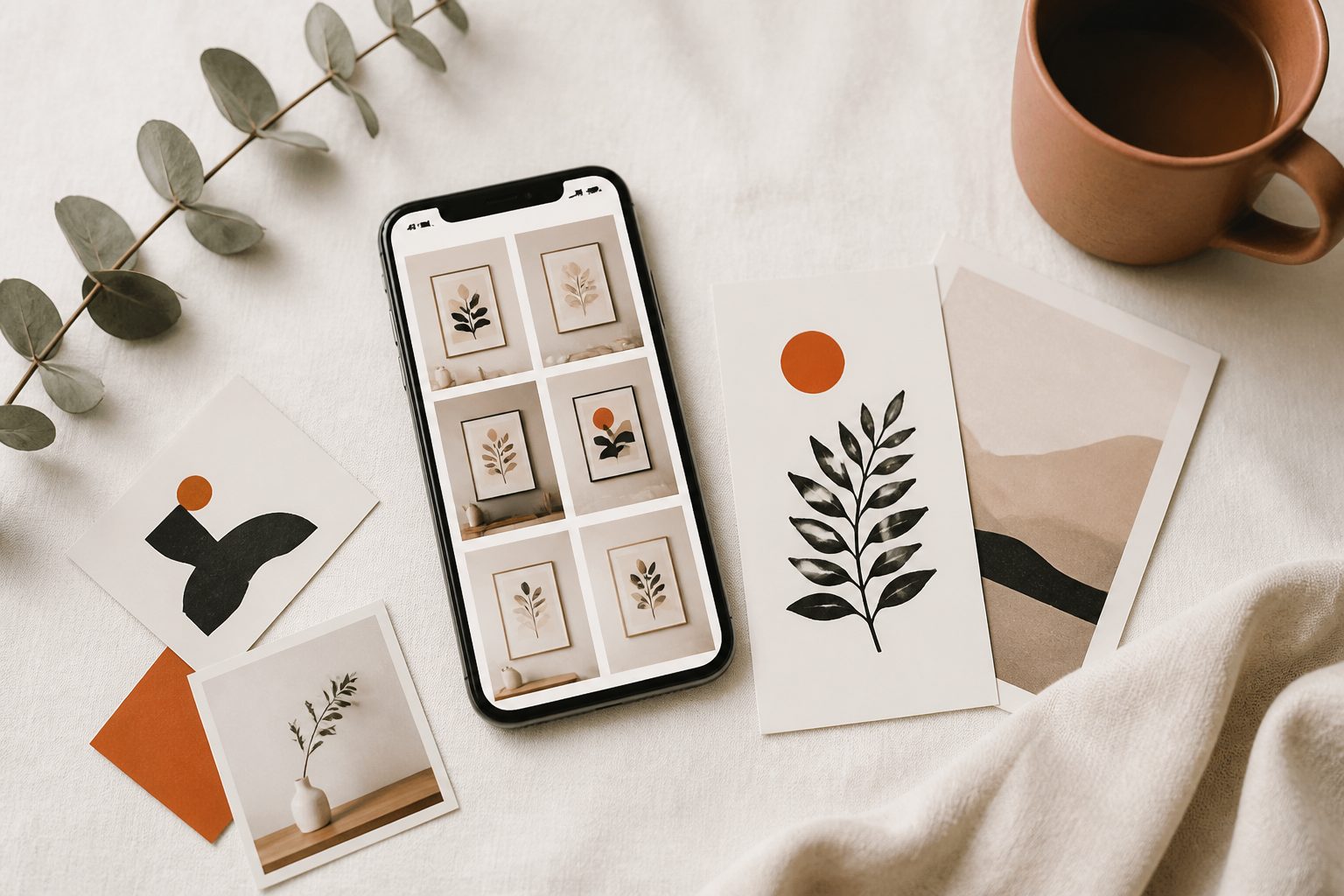 The social media assets Etsy sellers need — Pinterest pins and Instagram posts — are already produced by every Ratio Ready job. The mockups, portrait print previews, and 15-second 1:1 video from your wall art, poster, and clipart runs are the exact formats Pinterest and Instagram want. This page shows how to repurpose them into posts that drive traffic back to your listings.